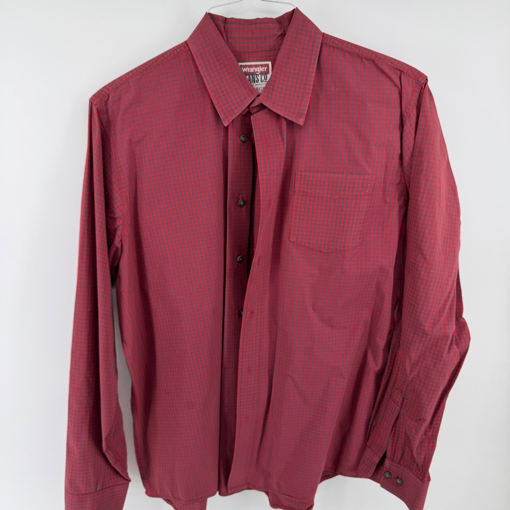 Wrangler Jeans Co Mens XL Red Grey Micro Check Cotton Button Down Shirt JLP6WZR